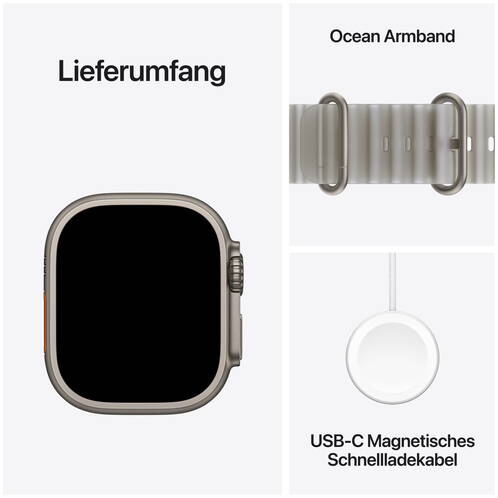 GPS + Cellular, 49 mm, Titan Natur, Ocean Armband Halbtransparentes Grau