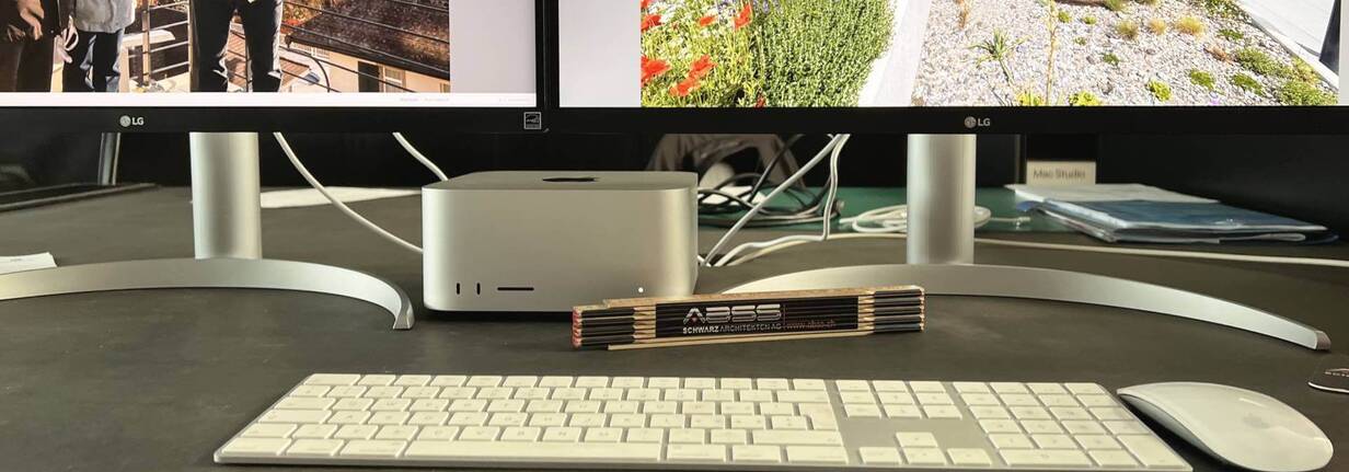 Ein schneller Grafikprozessor sowie ein grosser Speicher zeichnen Mac Studio für die Professionelle Anwendung aus. Mac Studio bietet als Desktop Rechner die nötige Performance für Architekten.