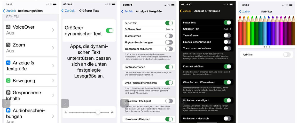 Eine der Bedienungshilfen auf dem iPhone vergrössert den Text.