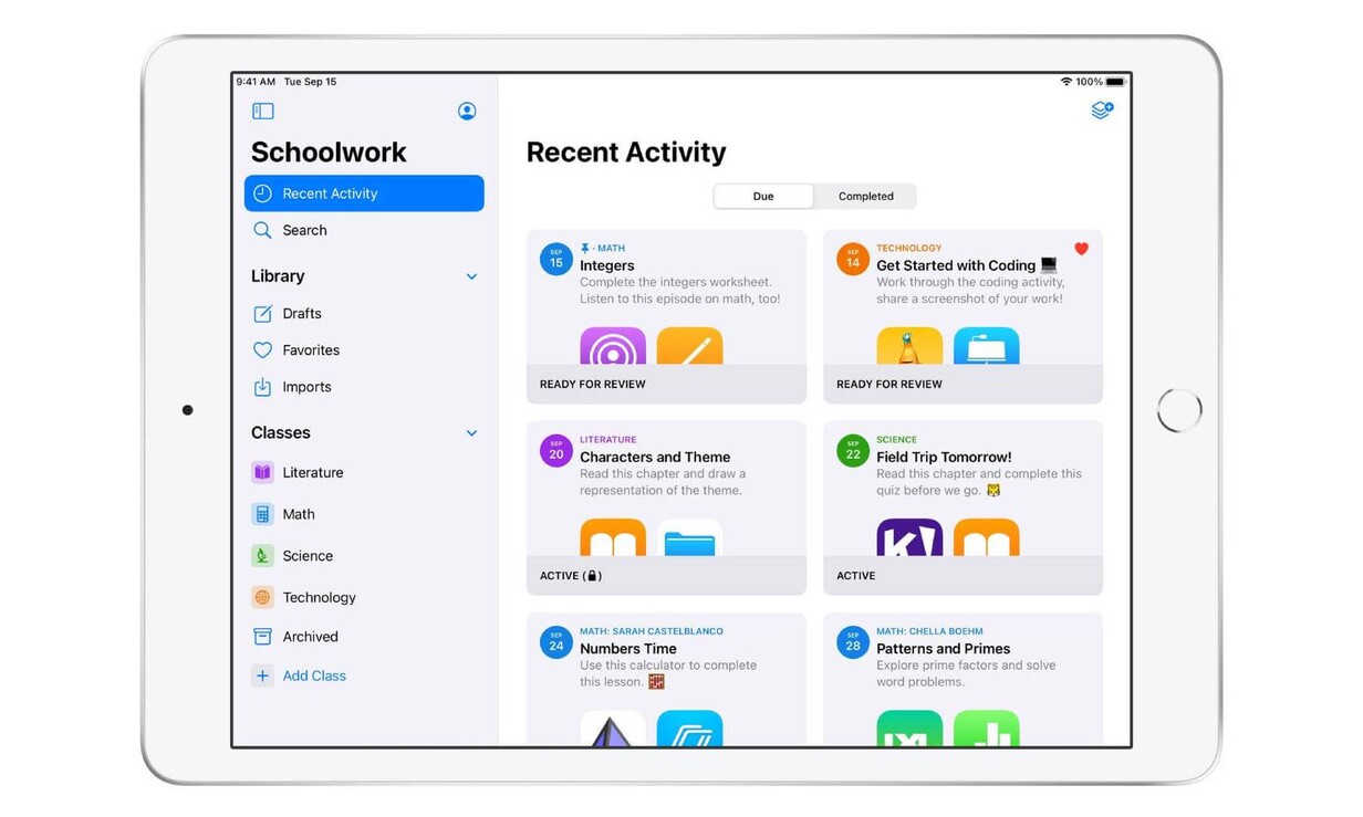 Die App Schoolwork von Apple unterstützt die Organisation des digitalen Unterrichts.