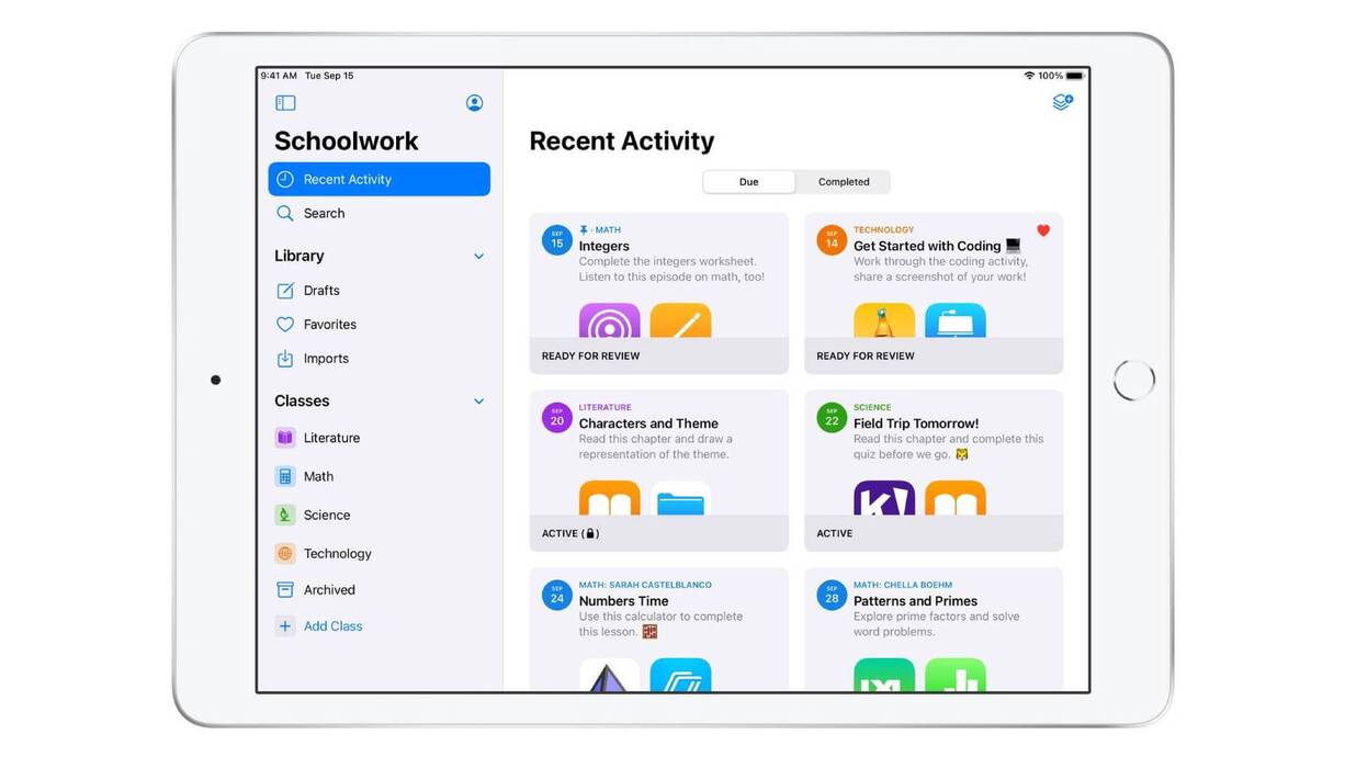 Die App Schoolwork von Apple unterstützt die Organisation des digitalen Unterrichts.
