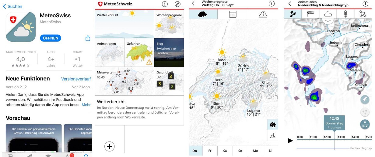 Die MeteoSwiss App zeigt zuverlässig Wetterdaten.