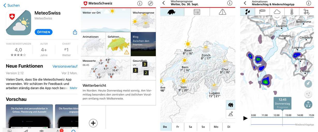 Die MeteoSwiss App zeigt zuverlässig Wetterdaten.