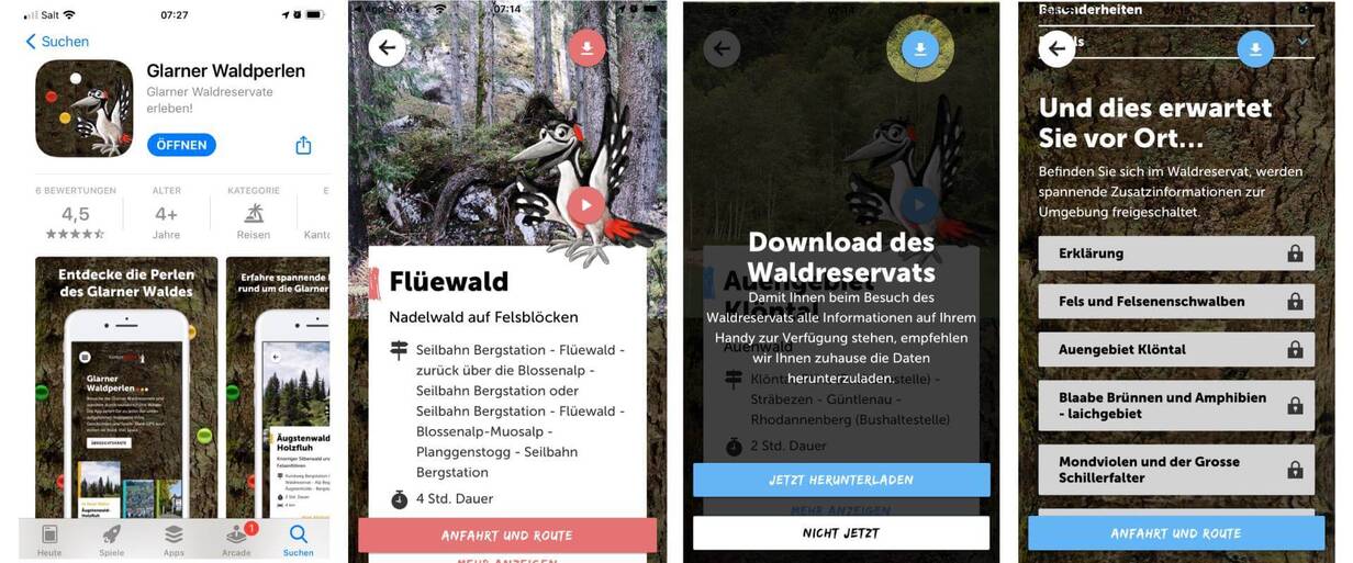 Schweizer Wander-App für Kinder Wandern im Kanton Glarus mit Kindern und Specht Toggi.