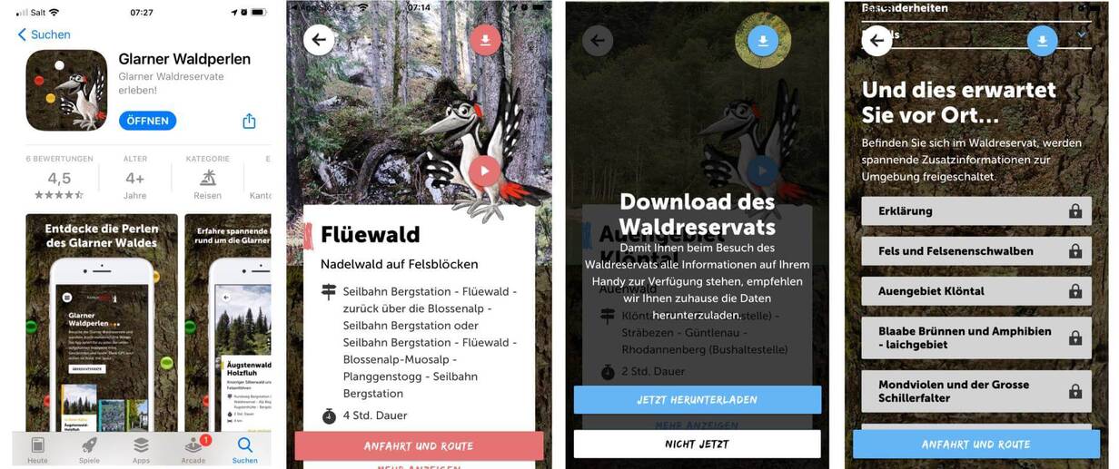 Schweizer Wander-App für Kinder Wandern im Kanton Glarus mit Kindern und Specht Toggi.