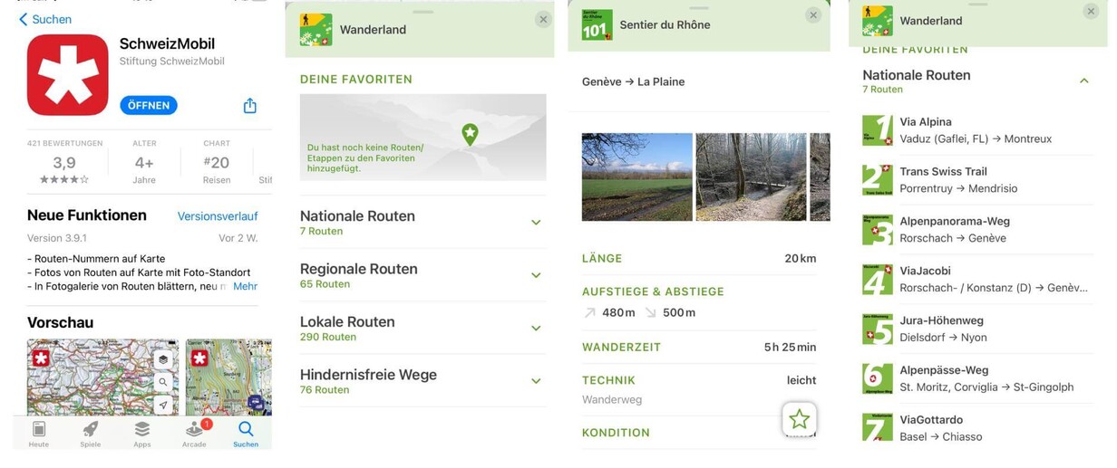 Mit der Wander-App von Schweiz Mobil im ganzen Land Routen entdecken.