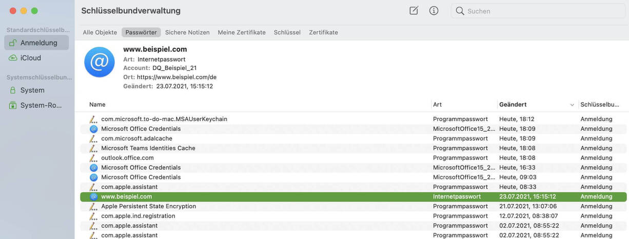 Aktivierung und Verwendung der Mac Schlüsselbundverwaltung