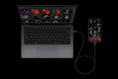 MacBook und iPhone 15 lassen sich mit USB-C verbinden. Schnelle Datenübertragung dank USB 3