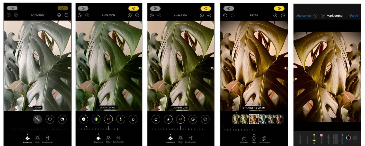 Fotos bearbeiten in der Apple Foto App Screenshots von der Fotobearbeitung in der iPhone Foto App