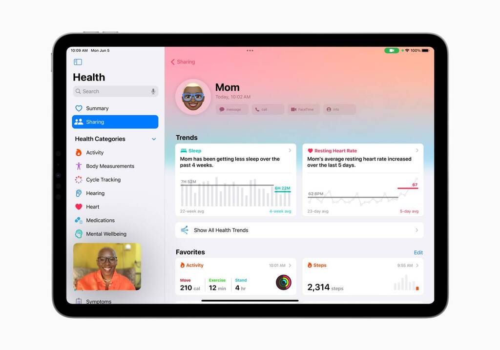 In Apple Health kann man seine Gesundheitsdaten teilen Anzeige der Gesundheitsdaten von einer Mama