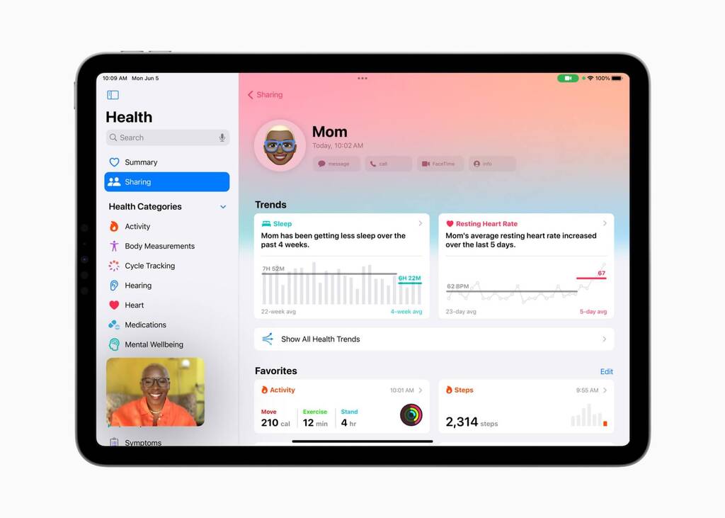 In Apple Health kann man seine Gesundheitsdaten teilen Anzeige der Gesundheitsdaten von einer Mama