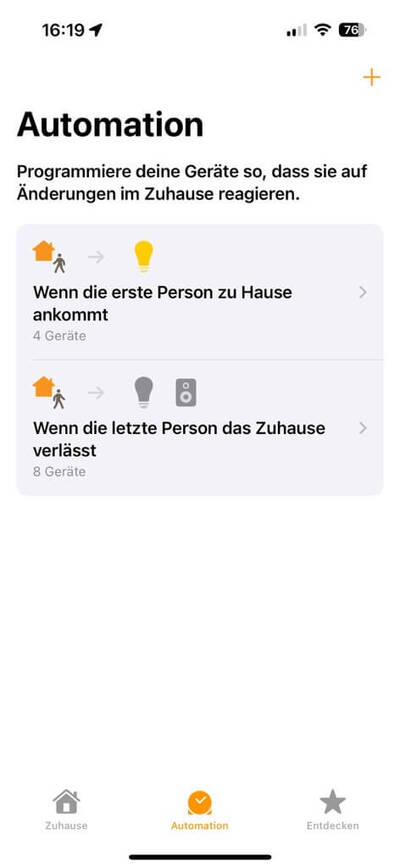 iPhone Screenshot von der Home App mit Regel für Licht Screenshot einer Automation im Smart Home