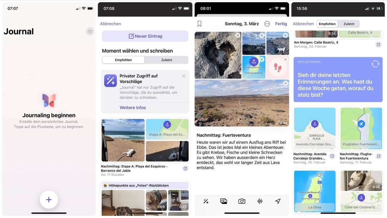 Die Apple Journal App als digitales Tagebuch nutzen Screenshots der Apple Journal App