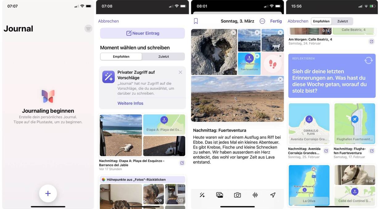 Die Apple Journal App als digitales Tagebuch nutzen Screenshots der Apple Journal App