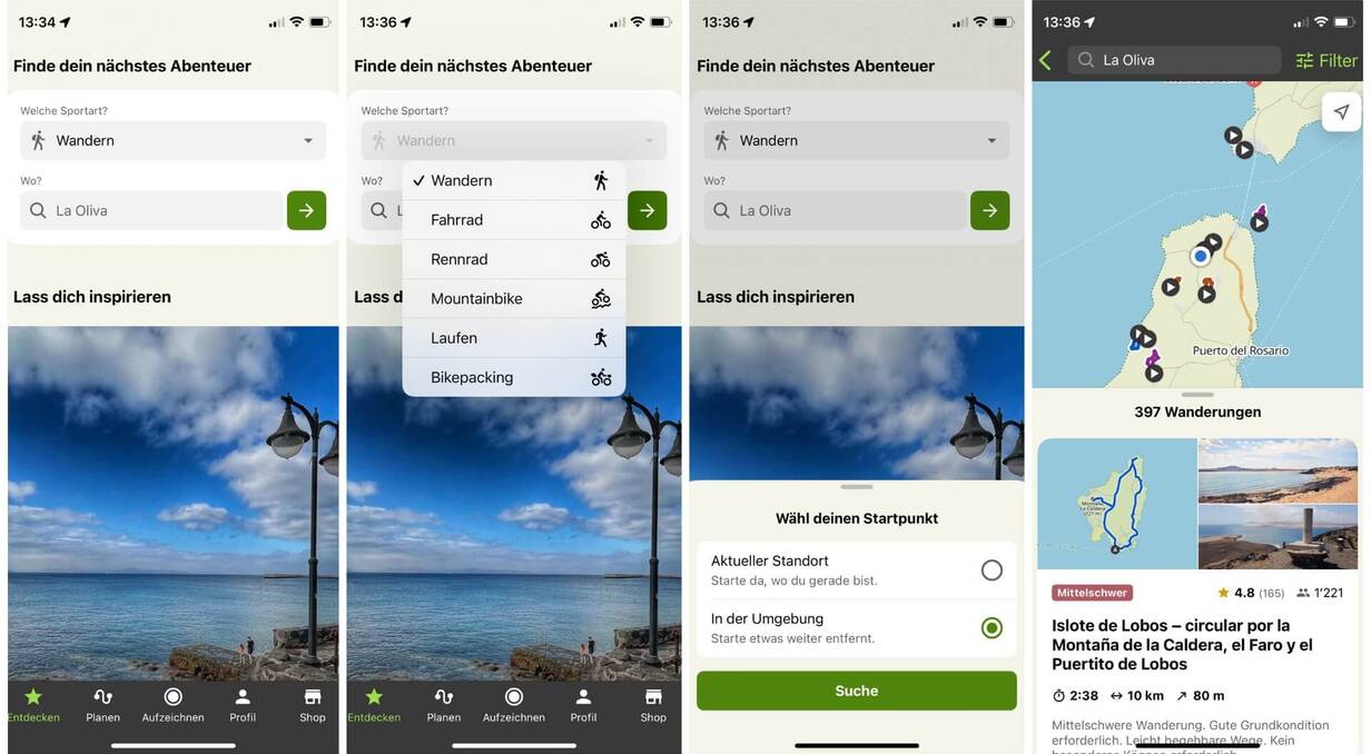 Erste Schritte mit der Komoot App Screenshots Startbildschirm Komoot App