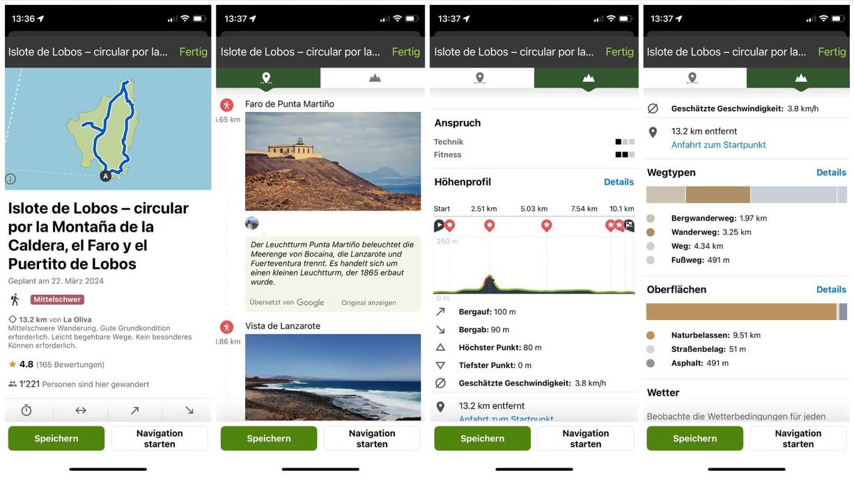 Screenshots Komoot App - Abbildung einer Tour