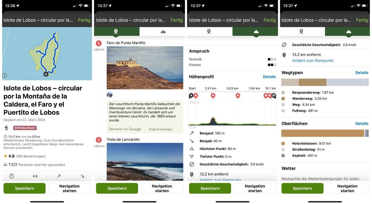 Screenshots Komoot App - Abbildung einer Tour