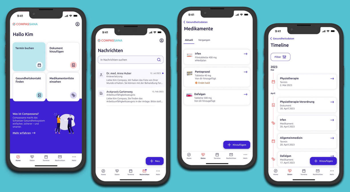 Screenshots von der App Compassana