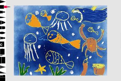 Bild mit Unterwasserwelt auf iPad von der Zeichenstunde bei Smiling Gecko
