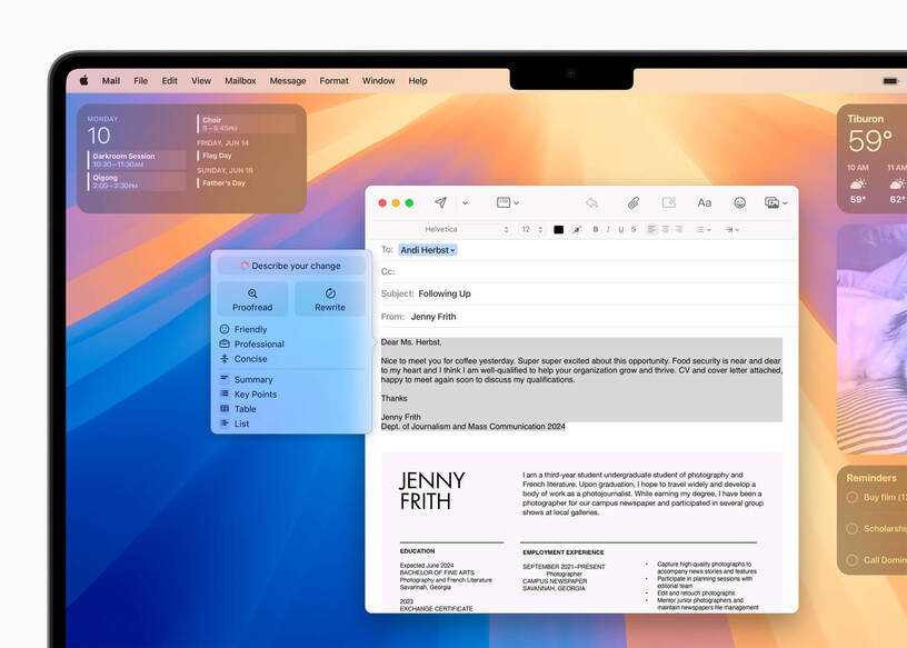 Apple Intelligence hat ein integriertes Schreib-Tool Writing Tools hilft bei der Gestaltung von Texten