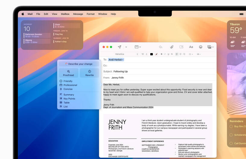 Apple Intelligence hat ein integriertes Schreib-Tool Writing Tools hilft bei der Gestaltung von Texten