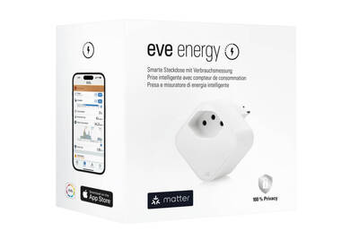 So sieht die Verpackung von Eve Energy aus Verpackung von Eve Energy für die Schweiz
