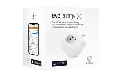 So sieht die Verpackung von Eve Energy aus Verpackung von Eve Energy für die Schweiz