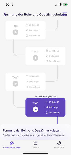 Grafik für tägliche Trainingsinhalte (Bild: DQ Solutions) Screenshot aus Pilates App