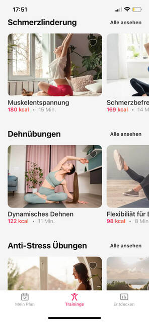 Verschiedene Programme stehen zur Auswahl (Bild: DQ Solutions) Screenshot Sportarten Lazy Fit App