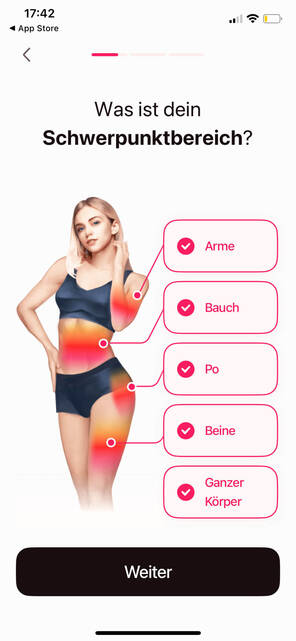 Wähle deine Schwerpunktbereiche in der App (Bild: DQ Solutions) Gezieltes Training mit Schwerpunktbereichen