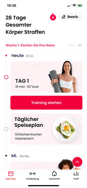 Planvorschau in der JustFit:lazyfit App(Bild: DQ Solutions) Screenshot JustFit:lazyfit App