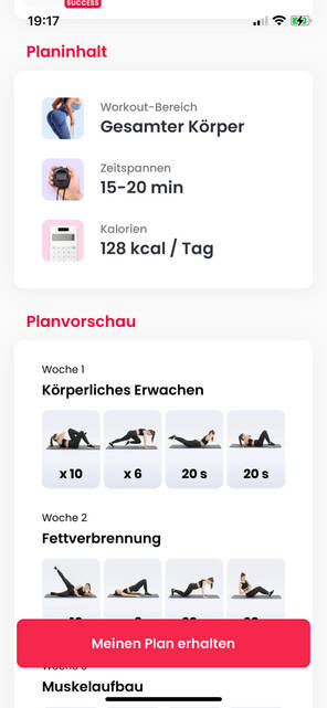 Der Screenshot den Aufbau des Trainings (Bild: DQ Solutions) Trainingsplan in der JustFit App