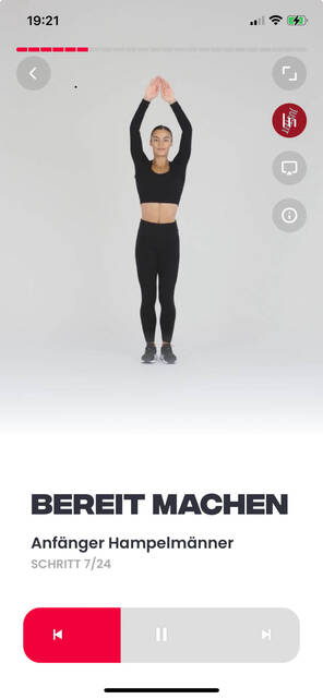 Übungen werden vorgezeigt (Bild: DQ Solutions) Screenshot einer Übung in der JustFit App
