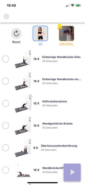 Übungen in der Wand Pilates App
