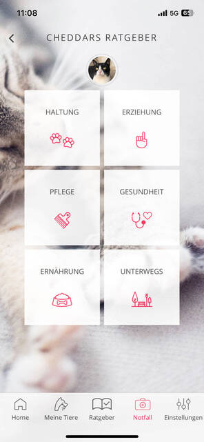 Mein Haustier App Optionen (Foto: DQ Solutions) Rubriken in der Ratgeber-App