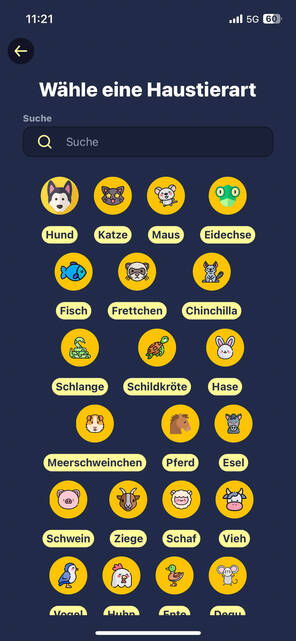 Alle Haustierarten zur Auswahl (Bild: DQ Solutions) DogCat App eignet sich für viele Haustierarten