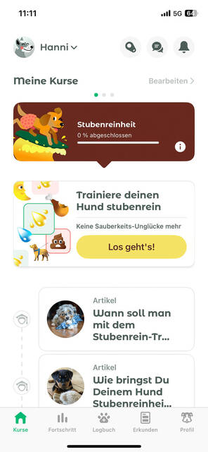 Kurs für Hunde (Bild: DQ Solutions) Stubenreinheit Kurs in der Dogo App