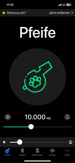 Hundepfeife auf der iTrainer App