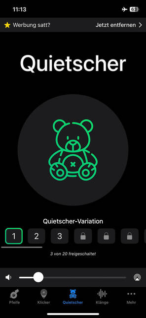 Quetsch-Geräusche für Haustiere (Bild: DQ Solutions) Quetscher auf der Haustier-App iTrainer