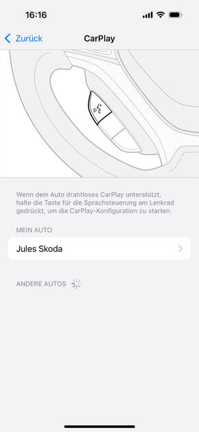 Bildschirmfoto Verbindung Apple CarPlay