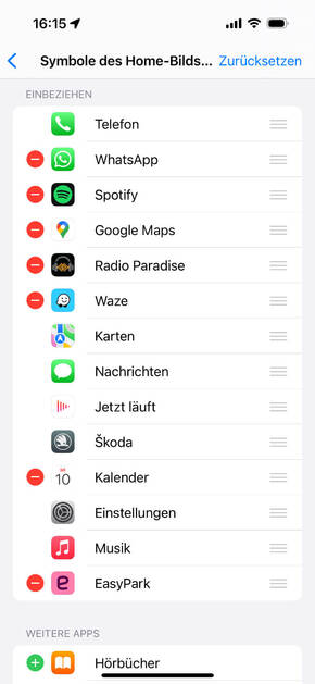 Ausgewählte Apps im Apple CarPlay Menü