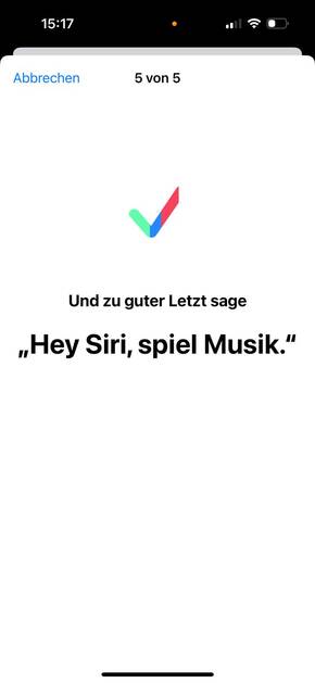 Screenshot der Einrichtung von Siri