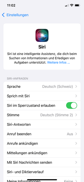 Möglichkeiten für Siri in den Einstellungen