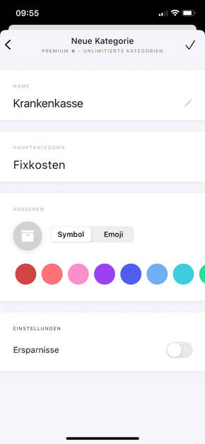 Screenshot: neue Kategorie anlegen in der Buddy App