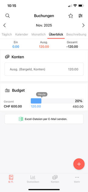 Screenshot: Buchungen bei Money Manager