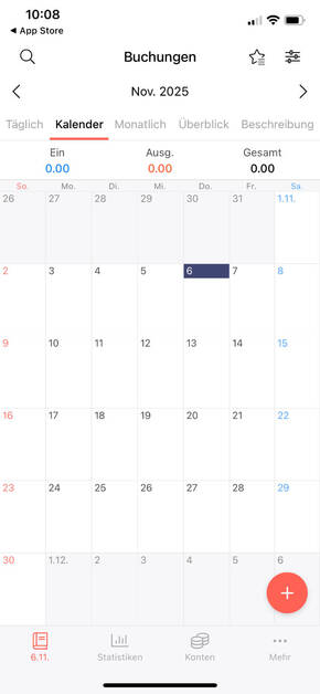 Screenshot: Kalender in der Money Manager App
