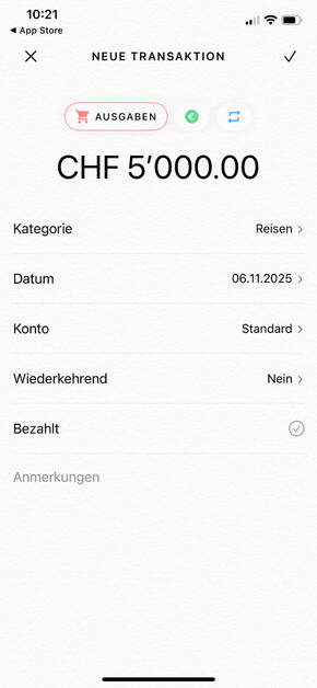 Screenshot: Ausgaben bei Budget Planner Fleur