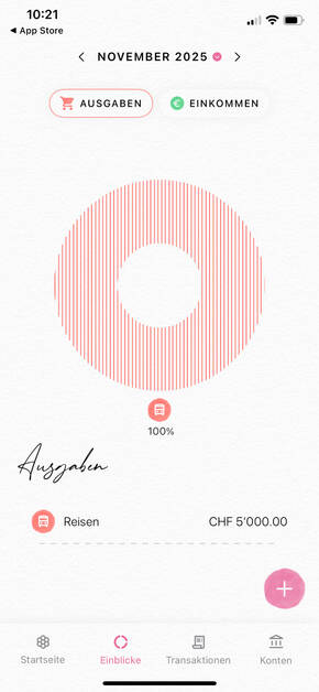 Screenshot: Übersicht mit Einnahmen und Ausgaben