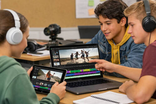 Lernende arbeiten mit Final Cut Pro