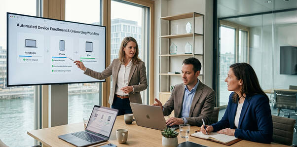 DQ Solutions Team präsentiert Apple Business Onboarding-Workflow – Beratung für Schweizer Unternehmen